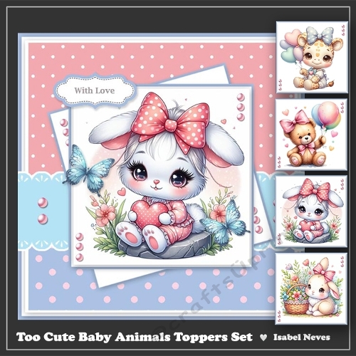 Too Cute Baby Animals Card & Toppers Set