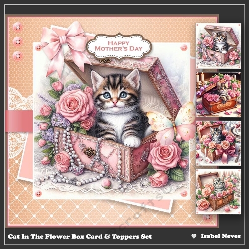 Cat In The Flower Box Card & Toppers Set