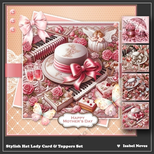 Stylish Hat Lady Card & Toppers Set