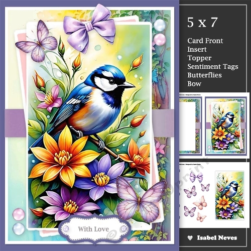 Pretty Floral Blue Jay Bird