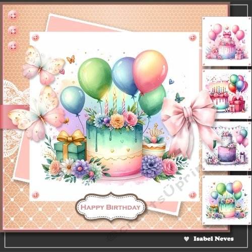 Cake, Gits, Balloons Toppers Set