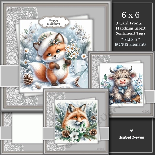 Set of 3 ~ 6x6 Lovely Winter Animals