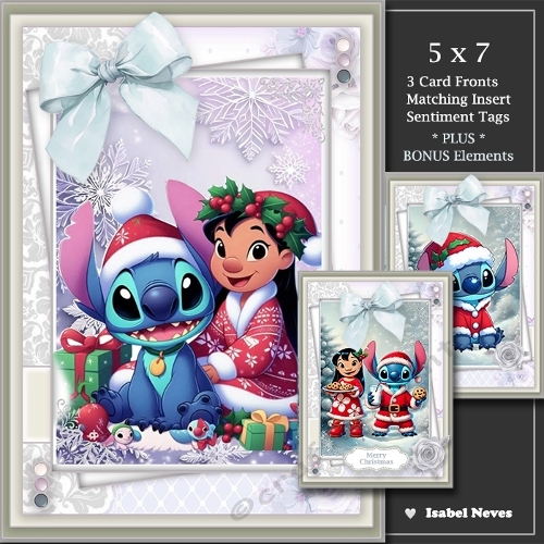  Set of 3 ~ Lilo And Stitch Christmas Greetings