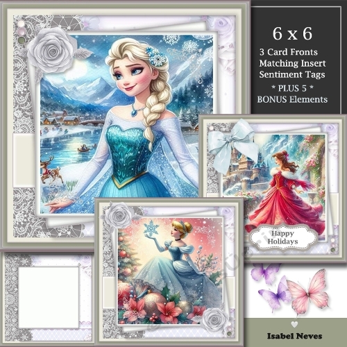 6x6 ~ Set Of 3 ~ Let It Snow Magical Princess