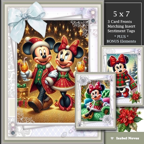 Set of 3 ~ Mickey and Minnie Christmas Greetings