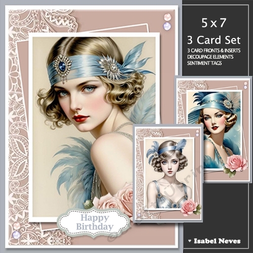 3 Card Set ~ Art Deco Lovely Lady