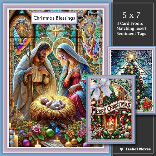 Set Of 3 ~ Christmas Stained Glass Windows