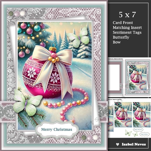 5x7 Beautiful Pink Christmas Bauble