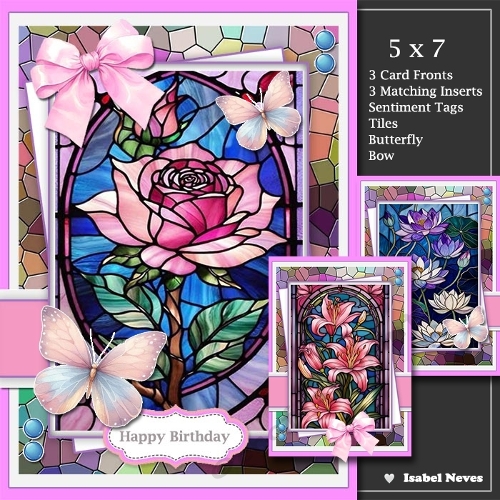 Set Of 3 ~ Stunning Stained Glass Floral Windows