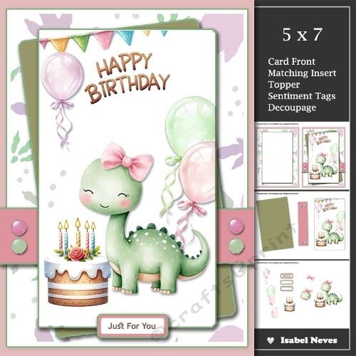 5x7 ~ Little Dinosaur Birthday Girl