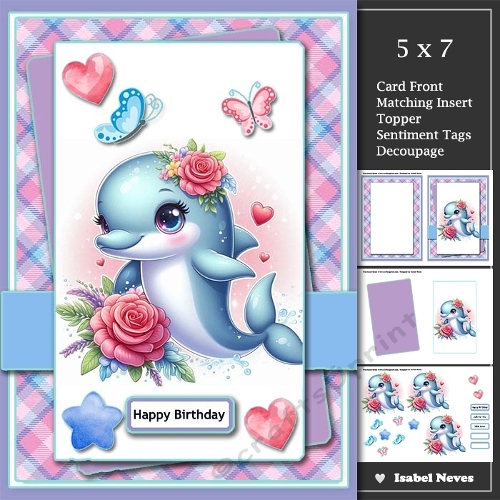 5x7 ~ Cute Dolphin Birthday Wishes