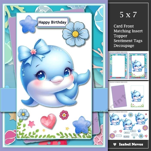 5x7 ~ Cute Baby Dolphin Birthday Wishes