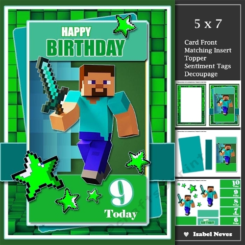5x7 ~ Minecraft Birthday Wishes Ages 6 t0 10