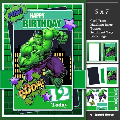 5x7 ~ Boom Hulk Birthday Ages 8 t0 12