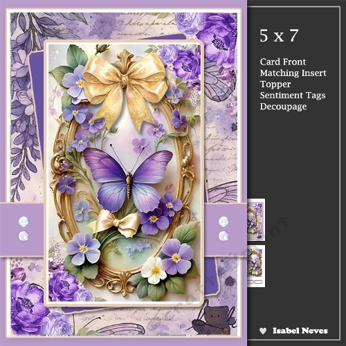 cup1428689_2073 - 5x7 ~ Purple And Gold Floral Butterfly