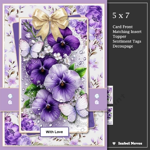 cup1428697_2073 - 5x7 ~ Pansy And Butterfly Greetings
