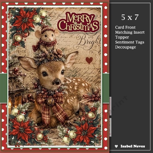 5x7 ~ Festive Deer And Mouse
