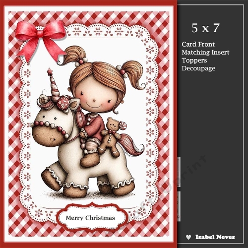 5x7 ~ Cute Christmas Unicorn Girl