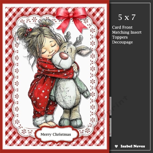 5x7 ~ Cute Christmas Reindeer Hug