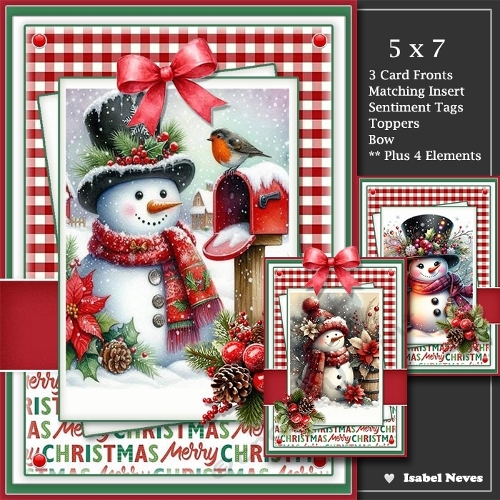 5x7 ~ Set Of 3 Festive Snowmen