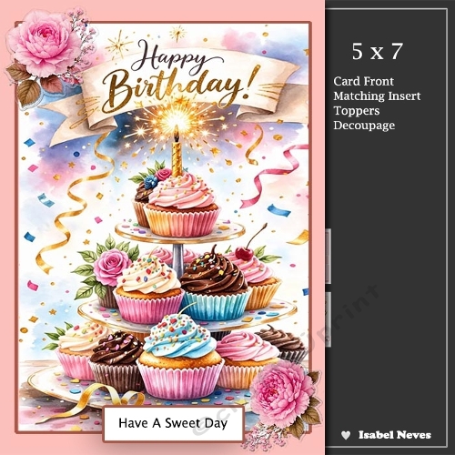 5x7 ~ Happy Birthday Cupcakes
