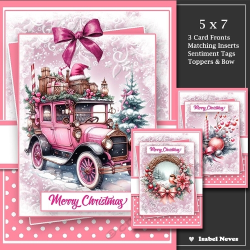 Set Of 3 ~ Pink Christmas Scenes
