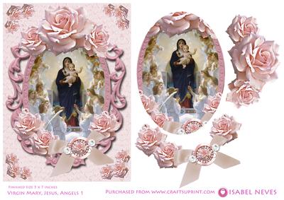 Religious Virgin Mary, Jesus and Angels Decoupage Card Front