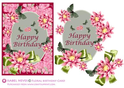 Flowers and Buttery Happy Birthday Decoupage Front