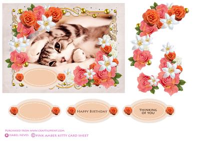 Pink Amber Kitty Decoupage Card Front