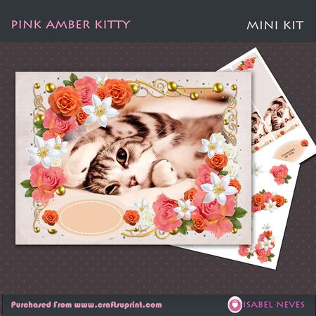 Pink Amber Kitty Decoupage Card Front
