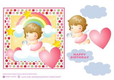 Cute Little Girl Birthday Announcement Decoupage Card Front