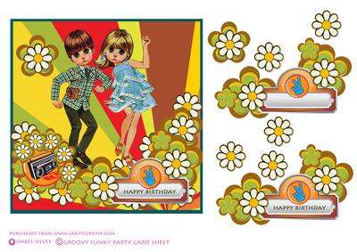 Groovey Funky Party Decoupage Card Topper