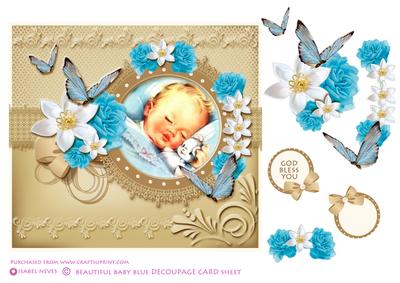 Beautiful Baby Blue Decoupage Card Topper