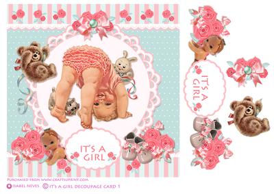 It's a Girl Decoupage Card Front