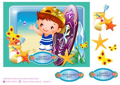 Fun in the Sun Surfer Boy Card Front Topper