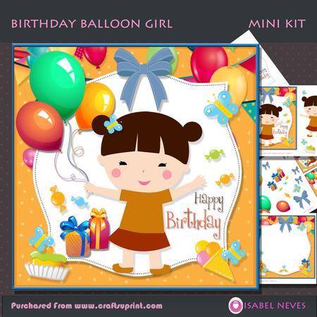 Birthday Balloon Girl Decoupage Mini Kit