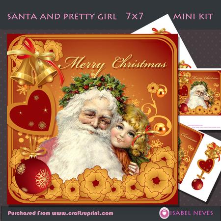 Vintage Santa & Pretty Girl Warm Wishes