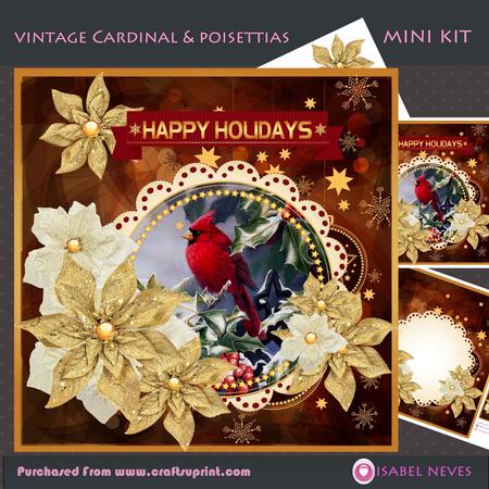 Vintage Cardinal & Poinsettias