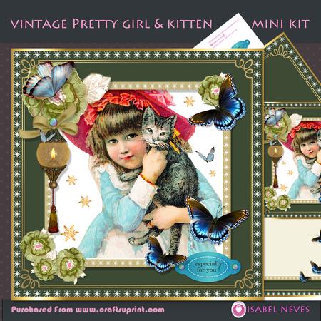 Vintage Pretty Girl with Kitten
