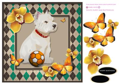 White Puppy and Butterflies