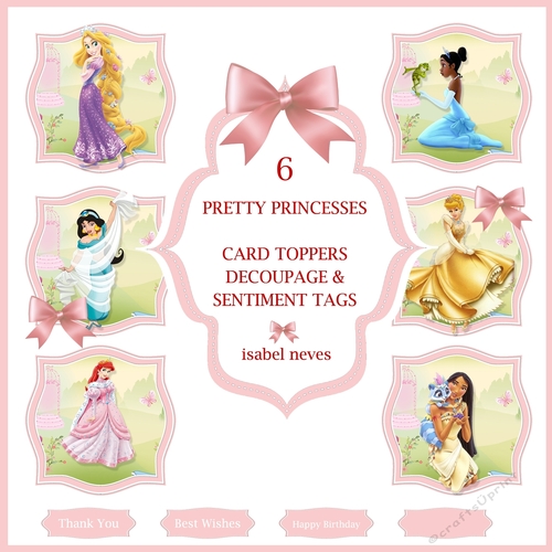 6 Pretty Princesses Card Toppers 