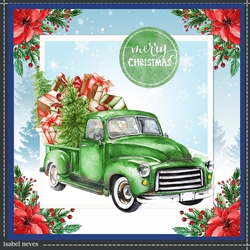 Watercolor Christmas Green Truck