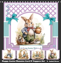 Happy Easter Bunnies Card & Toppers Set