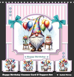 Happy Birthday Gnomes Card & Toppers Set