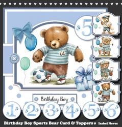 Birthday Boy Sports Bear Card & Toppers Set