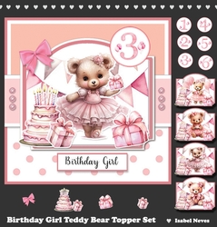 Birthday Girl Teddy Bear Card & Toppers Set