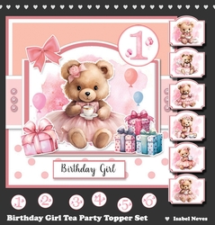 Birthday Girl Tea Party Card & Toppers Set