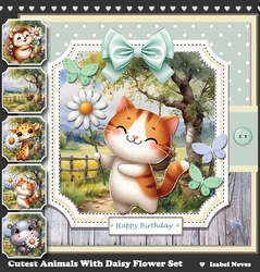 Cutest Animals With Daisy Flower Card & Toppers Set