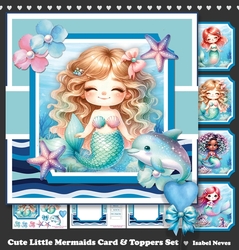 Cute Little Mermaids Card & Toppers Set