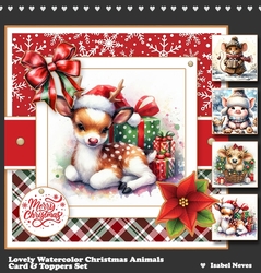 Lovely Watercolor Christmas Animals Card & Toppers Set